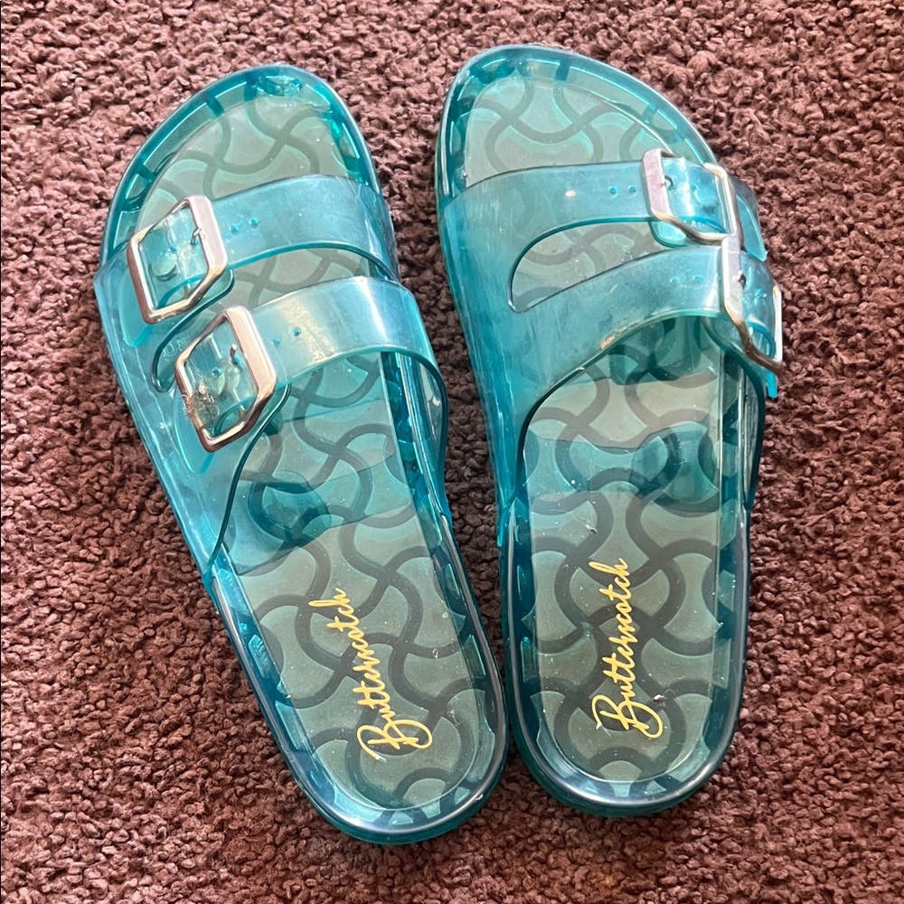 VERY WORN Aqua Slide Sandals with Buckles